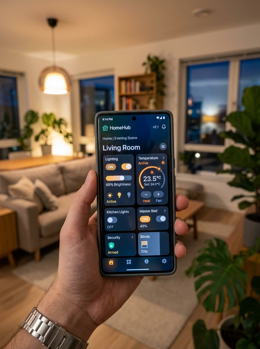 LuxTech app bediening voor slimme verlichting, schakelaars en temperatuur