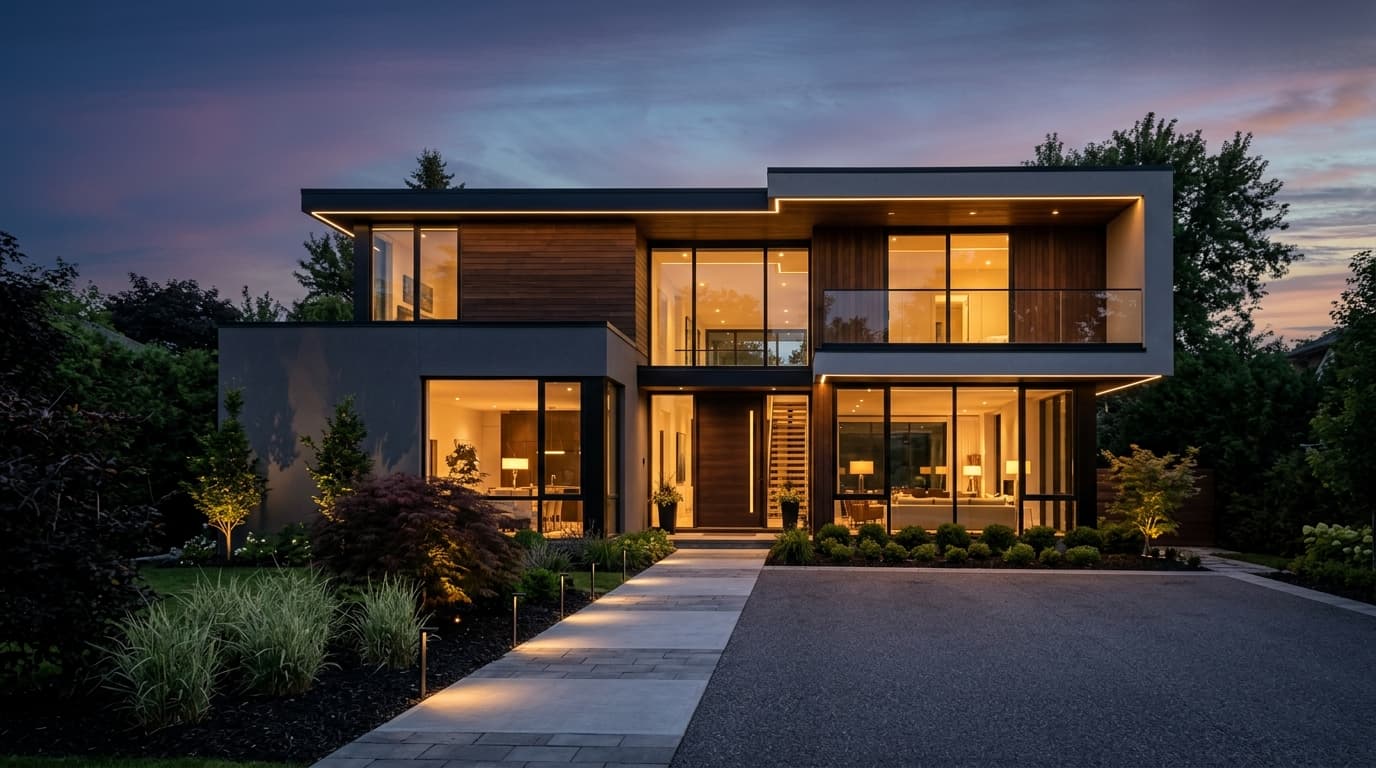 LuxTech smart home installatie in een luxe woonkamer met slimme verlichting